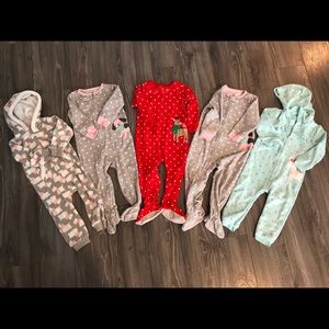 24 Month Girl Set of 5 Fleece Pajamas Rompers